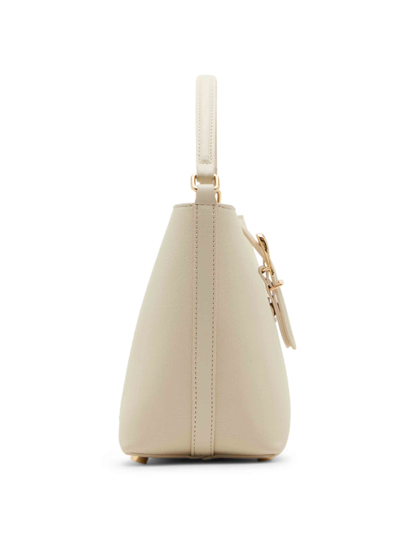 Anne Klein Small Sculpted Buckle Bucket With Convertible Strap Parchment W/ Gold Hardware