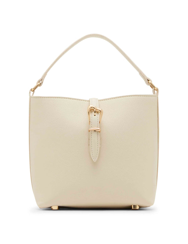 anne klein Small Sculpted Buckle Bucket with Convertible Strap Parchment w/ Gold Hardware