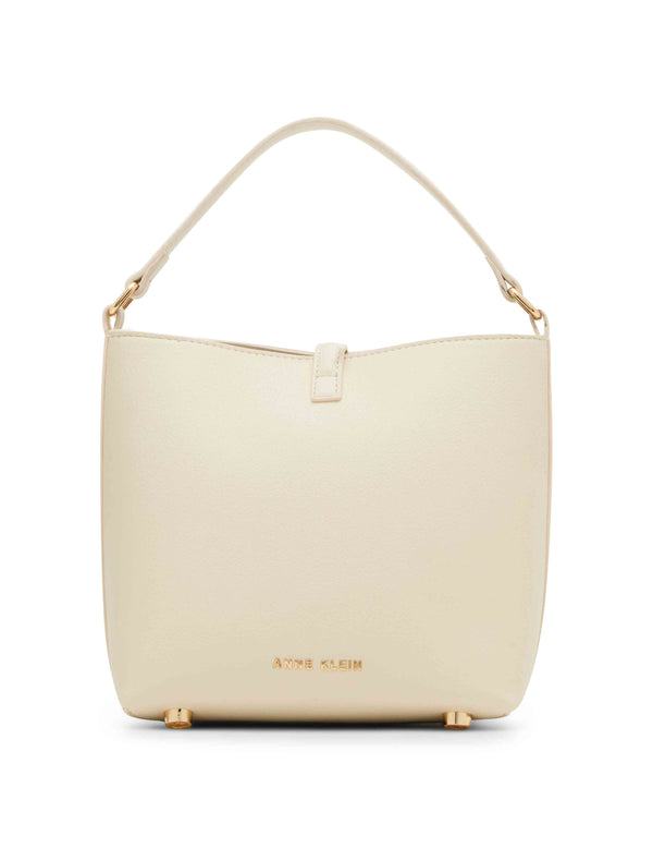 Anne Klein Small Sculpted Buckle Bucket With Convertible Strap Parchment W/ Gold Hardware