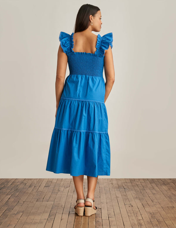 Anne Klein Smocked Ruffle Shoulder Tiered Midi Dress Daphne