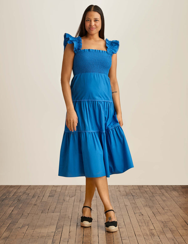 anne klein Smocked Ruffle Shoulder Tiered Midi Dress Daphne