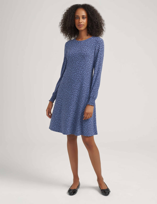 Anne Klein Smocked Sleeve Trapeze Dress- Sale Blue Jay/Anne Black