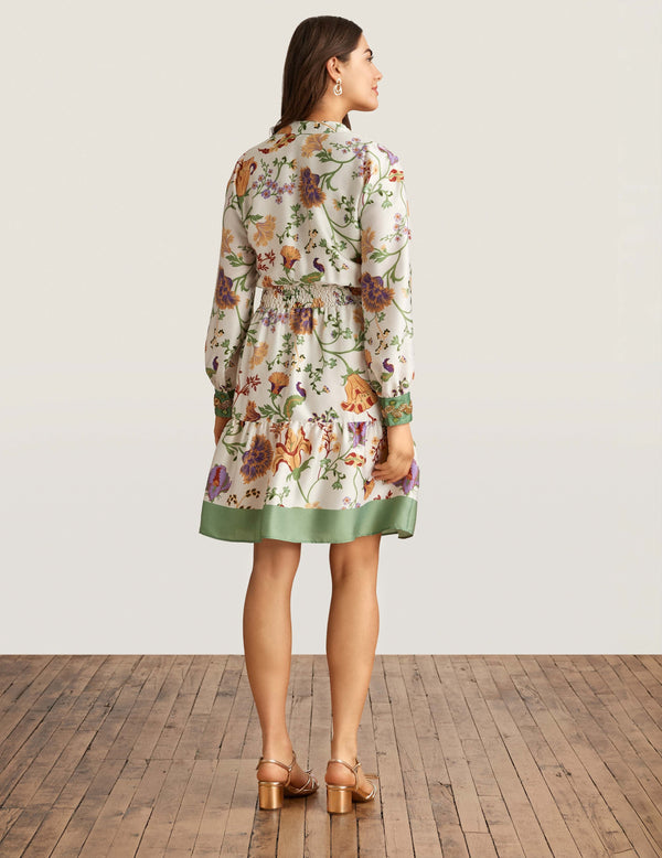 Anne Klein Soft V Neck Tiered Dress Ivory Shell Multi