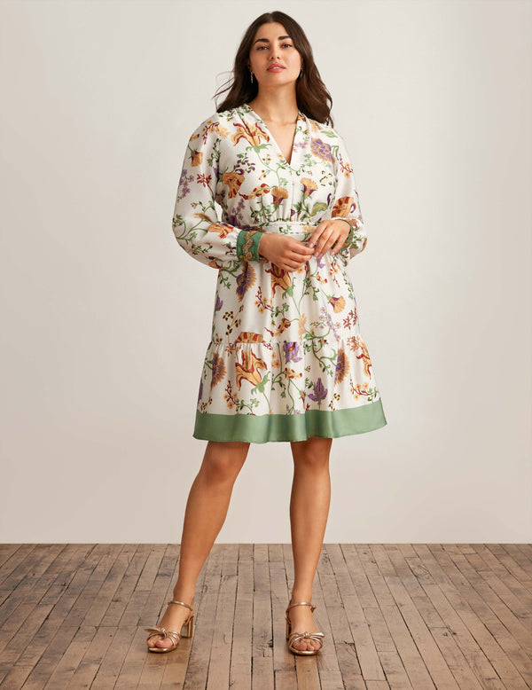 anne klein Soft V Neck Tiered Dress Ivory Shell Multi