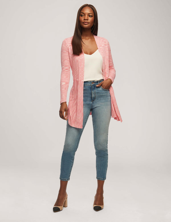 anne klein Space Dye Yarn Monterey Cardigan- Sale Camellia/Bright White