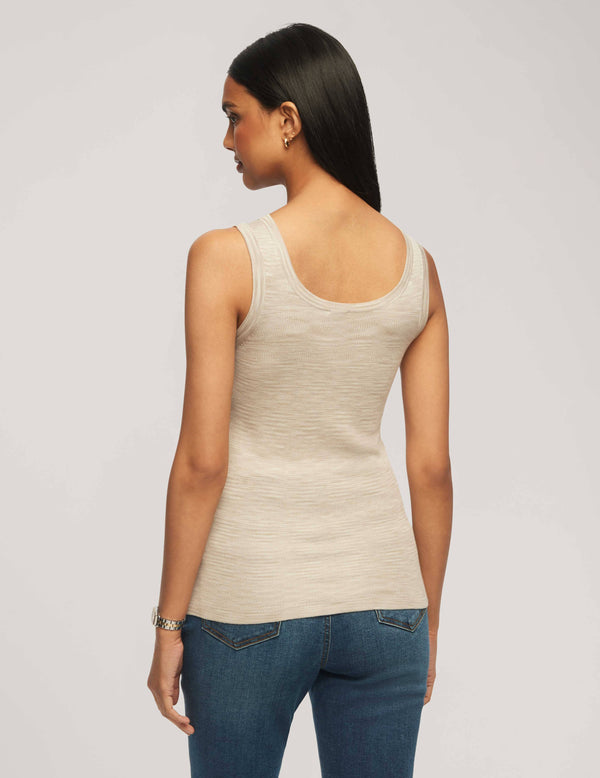 Anne Klein Space Dye Yarn Scoop Neck Tank Latte/Anne White