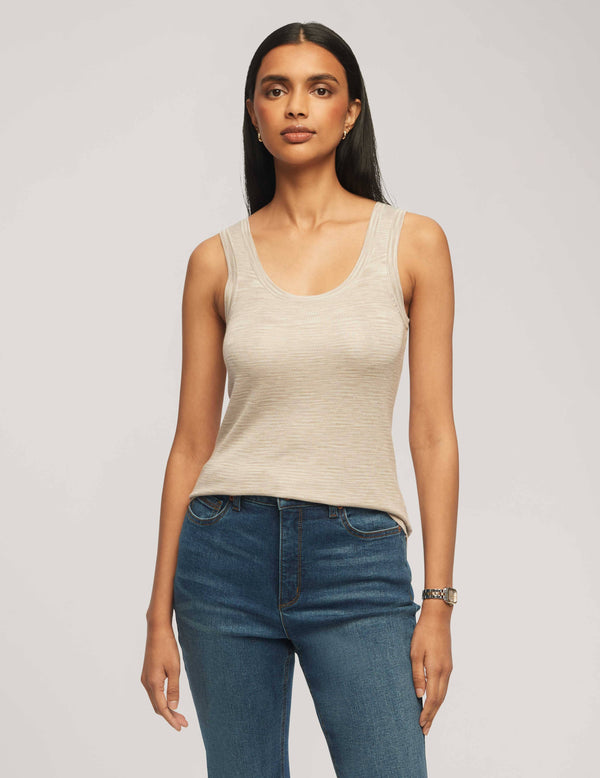 anne klein Space Dye Yarn Scoop Neck Tank Latte/Anne White