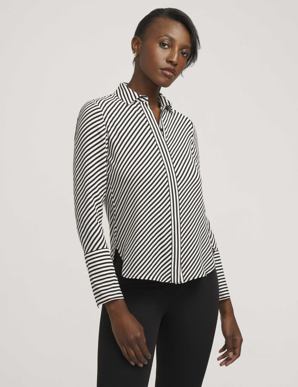 anne klein Stripe Blouse With Slit Cuffs Anne Black/Anne White