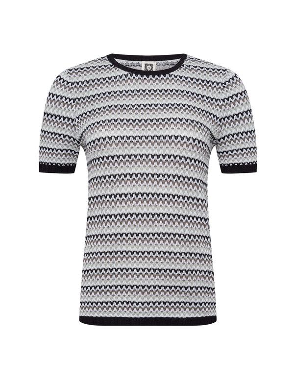 anne klein Stripe Stitch Sleeve Crew Neck Top Eucalyptus Multi