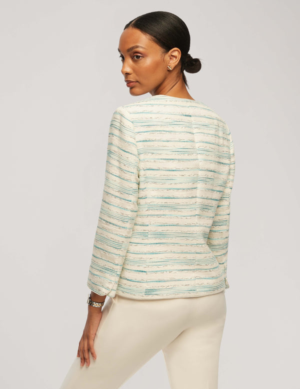 Anne Klein Stripe Tweed Piped Cardigan Jacket- Sale Siren Blue Multi