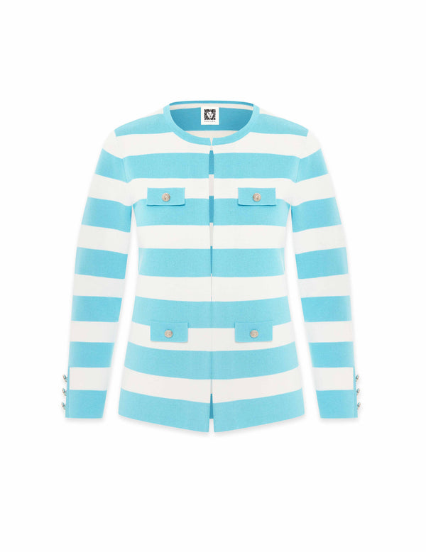 Anne Klein Striped Cardigan- Sale Siren Blue/NYC White