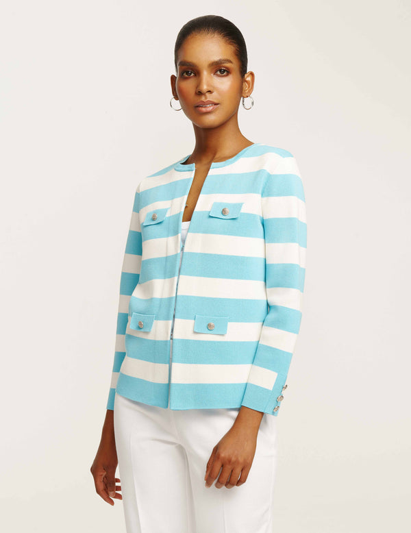 Anne Klein Striped Cardigan- Sale Siren Blue/NYC White