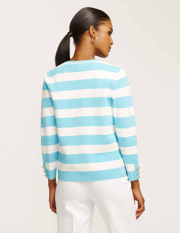 Anne Klein Striped Cardigan- Sale Siren Blue/NYC White