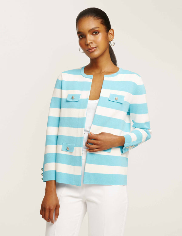 anne klein Striped Cardigan- Sale Siren Blue/NYC White