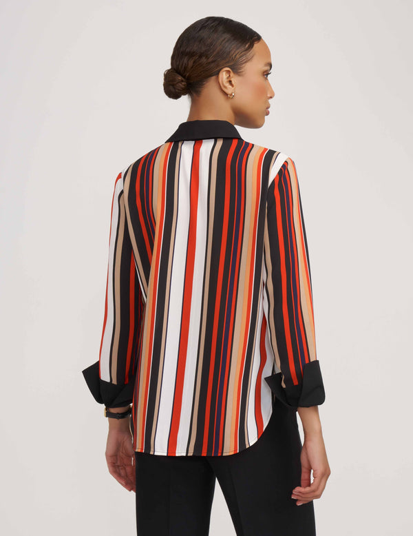 Anne Klein Striped Covered Placket Oxford- Sale Poppy Combo