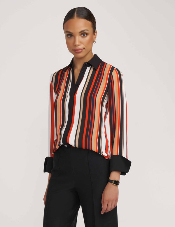anne klein Striped Covered Placket Oxford- Sale Poppy Combo