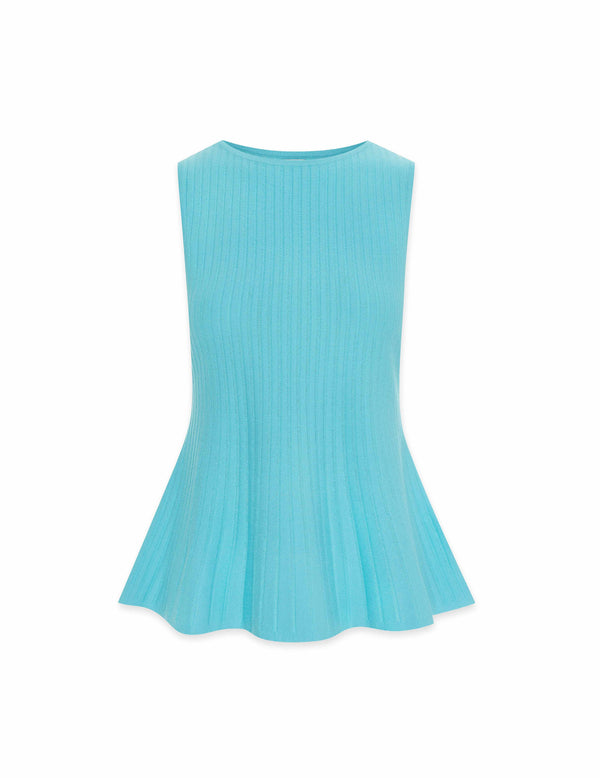 Anne Klein Sunburst Boatneck Knit Peplum Tank- Sale Siren Blue