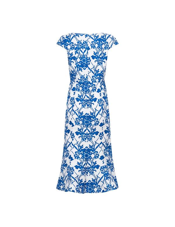 Anne Klein Sweetheart Flared Midi Dress Palace Blue / Pearl White