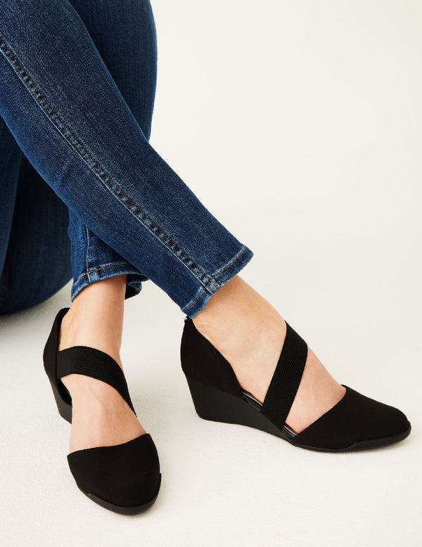 anne klein Tara Strap d'Orsay Wedge Black Multi Fabric