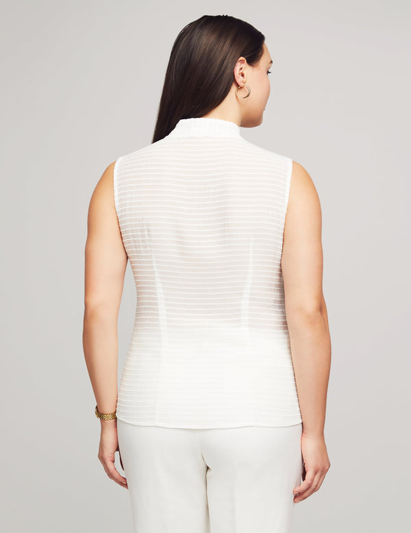 Anne Klein Textured Sleeveless Tie Neck Blouse Anne White