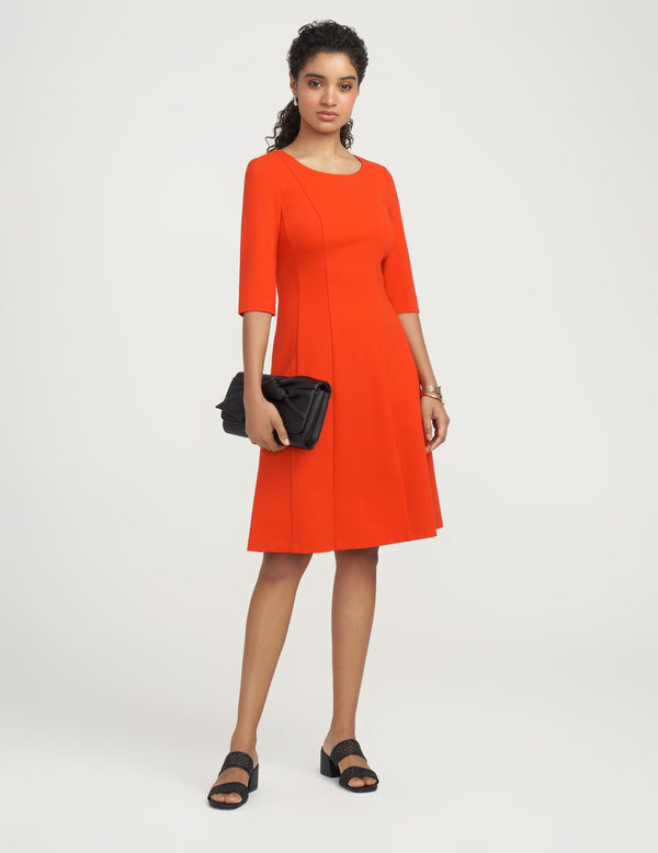 anne klein Three-Quarter Sleeve Fit and Flare Dress- Sale Poppy