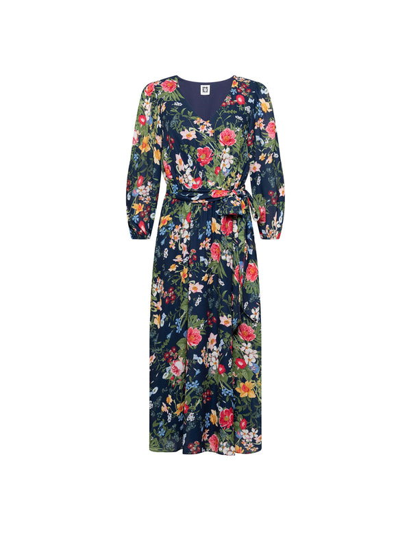 Anne Klein Three Quarter Sleeve V Neck Midi Dress Distaint Mountain Multi