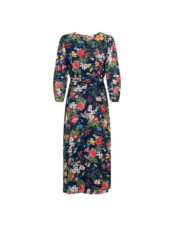 anne klein Three Quarter Sleeve V Neck Midi Dress Distaint Mountain Multi