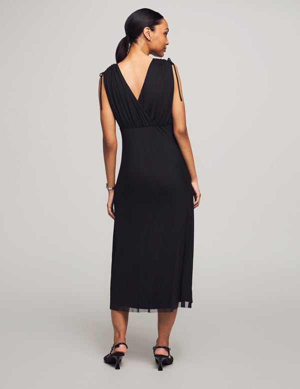 Anne Klein Tie Shoulder Surplice Midi Dress- Sale Anne Black