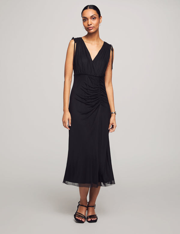 anne klein Tie Shoulder Surplice Midi Dress- Sale Anne Black