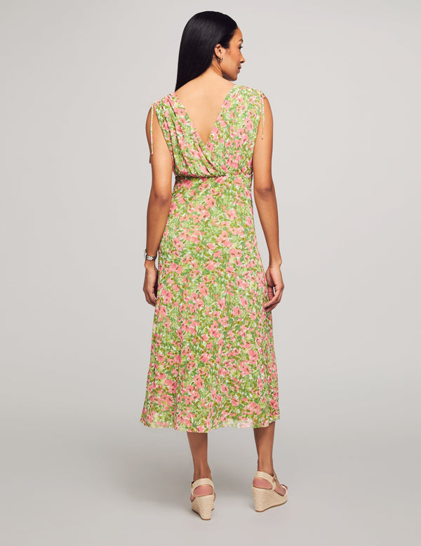Anne Klein Tie Shoulder Surplice Midi Dress- Sale Sprout Multi