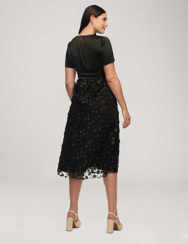 Anne Klein Tie Waist Combo Midi Dress- Sale Anne Black