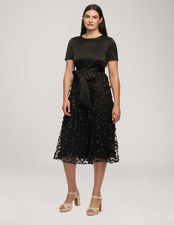 anne klein Tie Waist Combo Midi Dress- Sale Anne Black