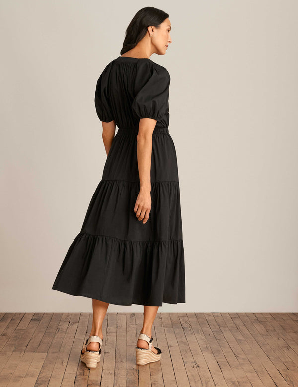 Anne Klein Tiered Puff Sleeve Midi Dress Anne Black