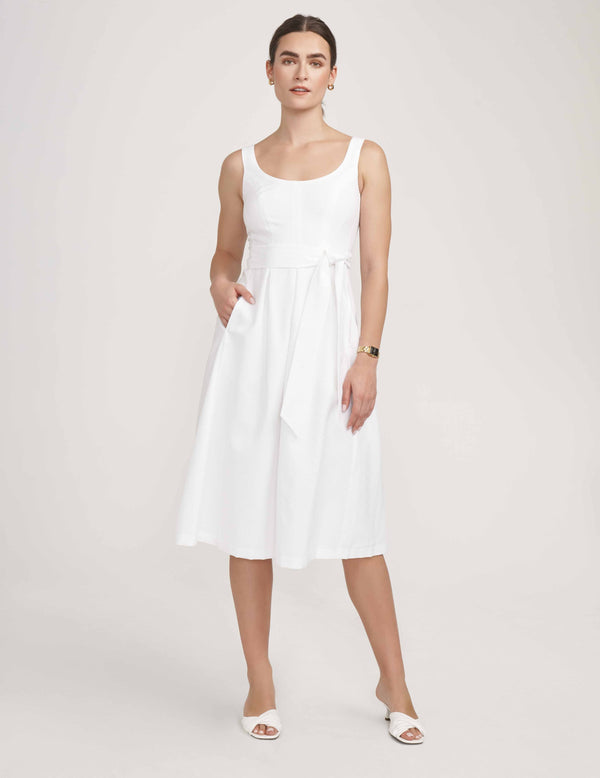 anne klein Topstitch Dress with Pleats- Sale Bright White