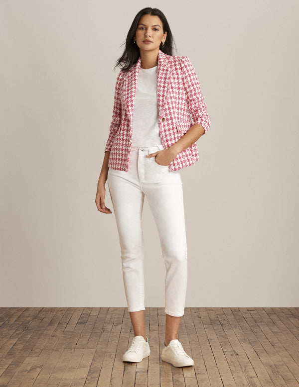 Anne Klein Tweed Fringe Trim Blazer Jacket Camellia Multi