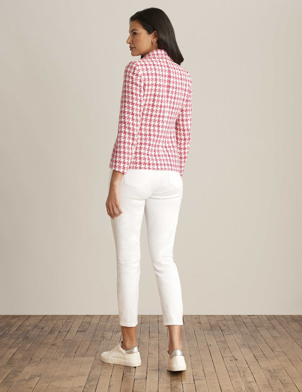 Anne Klein Tweed Fringe Trim Blazer Jacket Camellia Multi