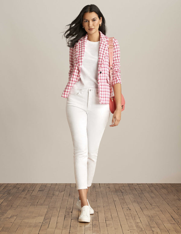 anne klein Tweed Fringe Trim Blazer Jacket Camellia Multi