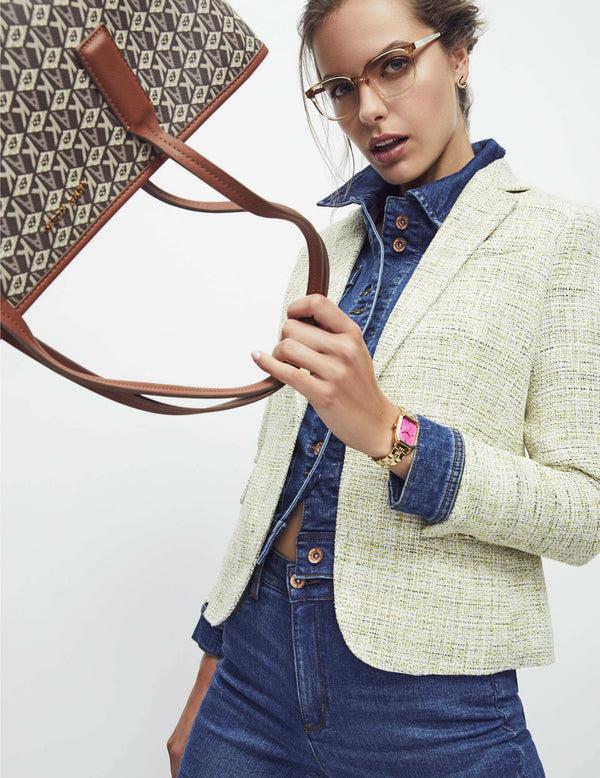 anne klein Tweed One Button Notch Collar Jacket- Sale Sprout Multi