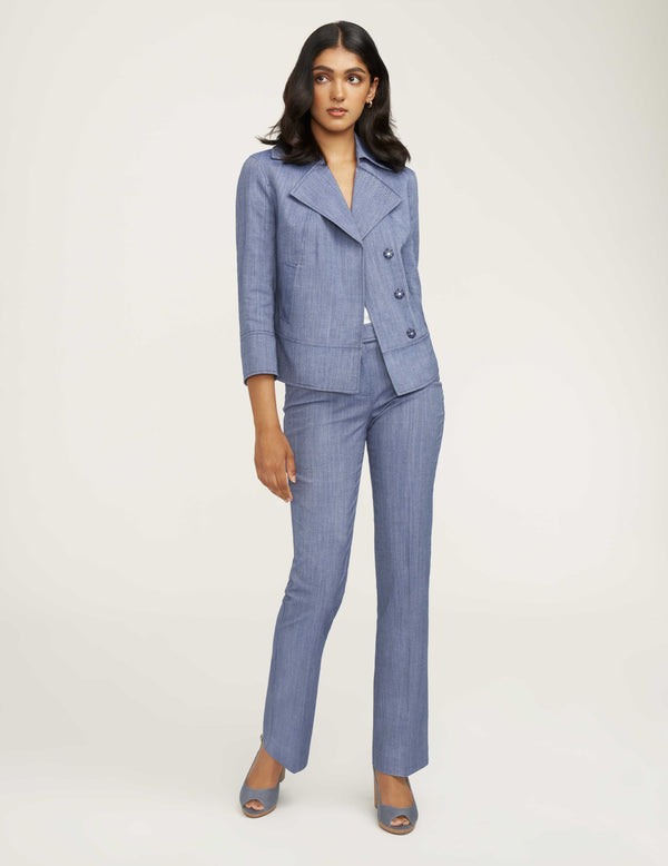 Anne Klein Twill Cropped Jacket- Sale Magritte Blue/ NYC White