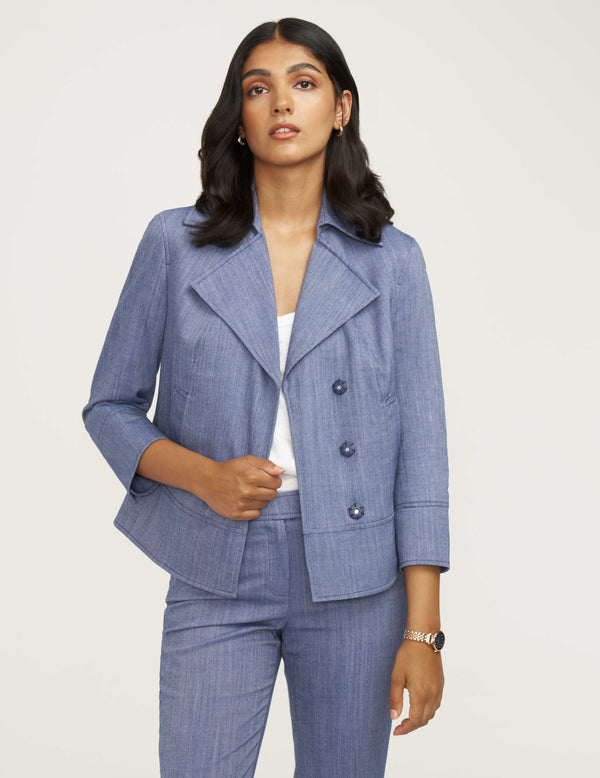 anne klein Twill Cropped Jacket- Sale Magritte Blue/ NYC White
