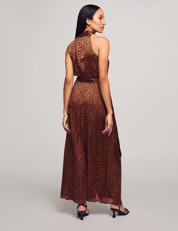 Anne Klein Twist Neck Halter Maxi- Sale Chestnut/Anne Black