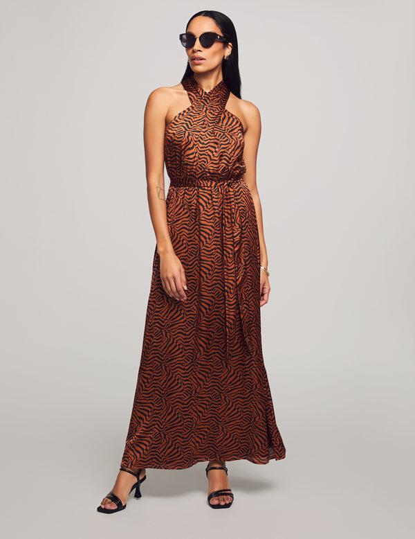 anne klein Twist Neck Halter Maxi- Sale Chestnut/Anne Black