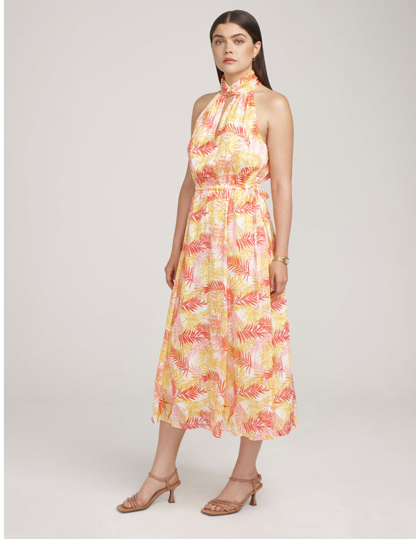 anne klein Twist Neck Halter Midi- Sale Bright White Combo