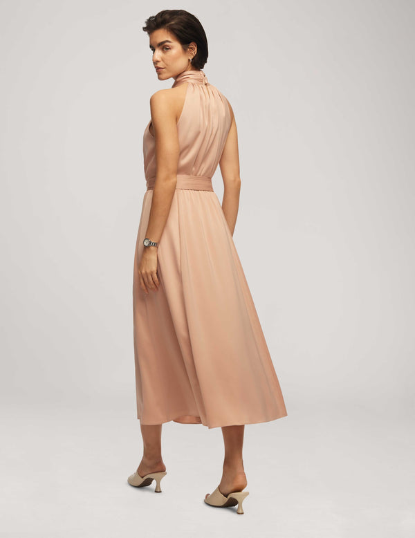 Anne Klein Twist Neck Halter Midi With Sash- Clearance Cameo Pink