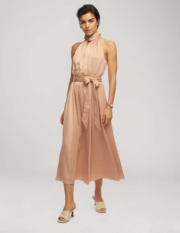 anne klein Twist Neck Halter Midi With Sash- Clearance Cameo Pink