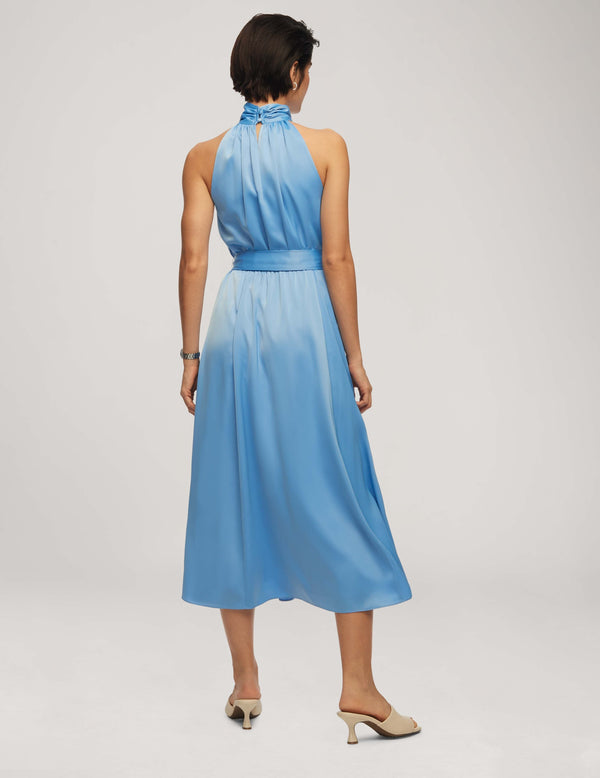 Anne Klein Twist Neck Halter Midi With Sash- Sale Shore Blue