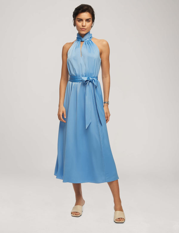 anne klein Twist Neck Halter Midi With Sash- Sale Shore Blue