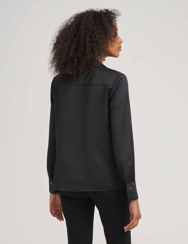 Anne Klein Two Button Notch Collar Oversized Blouse- Sale Anne Black