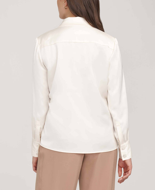 Anne Klein Two Button Notch Collar Oversized Blouse- Sale Anne White