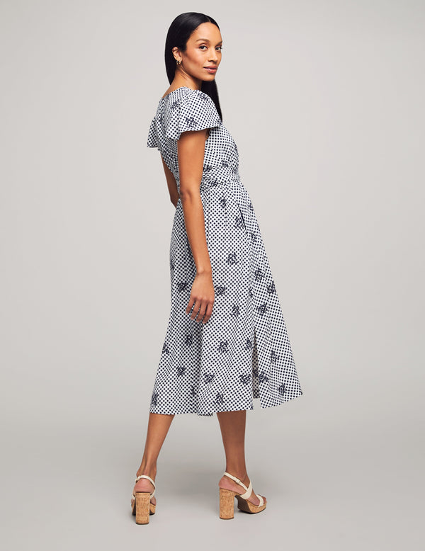 Anne Klein V-Neck Midi Dress With Flutter Sleeve- Sale Distant Mountain/Bright White